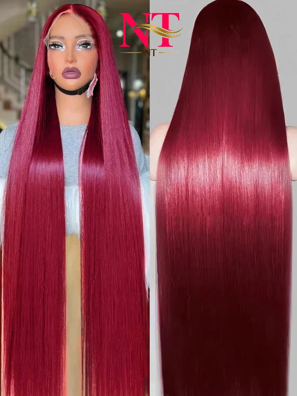 99j Burgundy Lace Frontal Human Hair Wig 250 Density Pre Plucked Red
