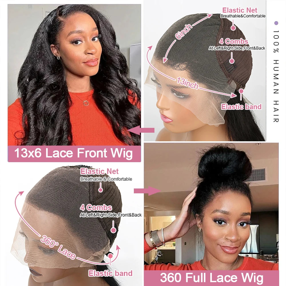 300 Density Kinky Straight 360 Full Lace Front Wigs Human Hair 30 40 Inches Brazilian 13x6 HD Lace Frontal Wig Preplucked