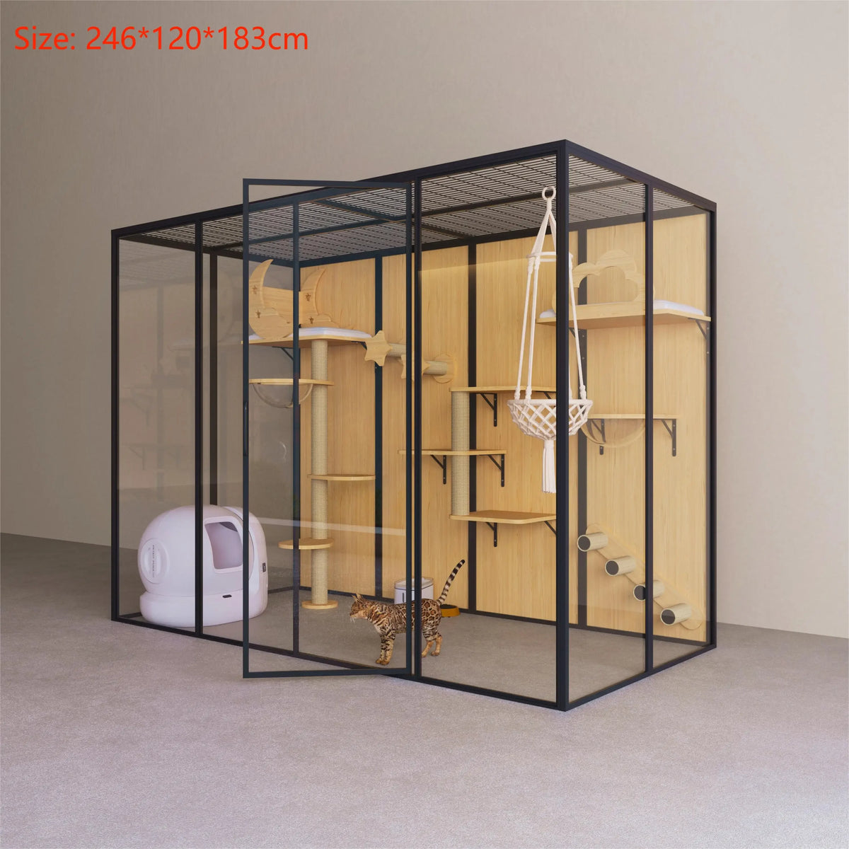 Displaying Cabinet Cat Cage Cattery Pet Products Animal Cages Solid Wooden Tempered Glass Large Luxury Cat Villa Hotel Cat House