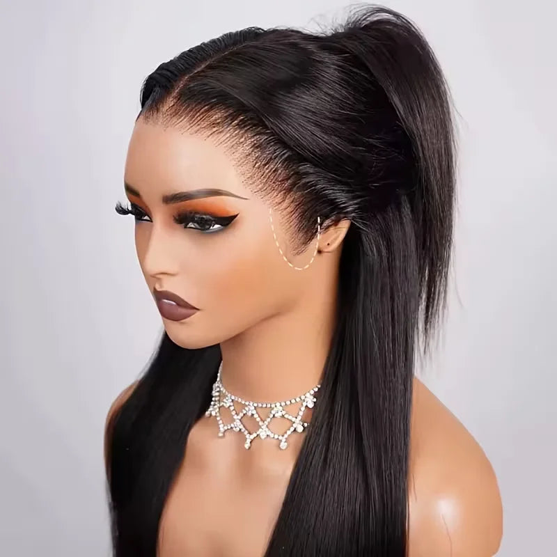 360 Full Hd Lace Wig Invisible Drawstring Glueless Wig Straight Human Hair Natural Color 220 Density Pre Plucked Ready To Wear