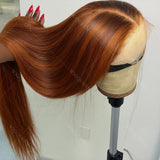 #4/350 Brown Mix Ginger Colored Skunk Stripe 5x5 Lace Front Glueless