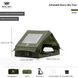 Outdoor inflatable camping tent with a panoramic skylight, suitable for activities such as camping, hiking, and fishing.