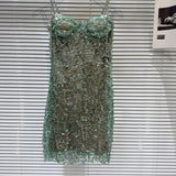 DEAT Heavy Industry Diamond Chain Pearl Suspender Dresses Women For Women 2024 Summer New Party Strap Dress Female 29L7707