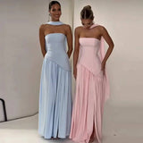 Giyu Sexy Evening Party Dresses Women 2026 Autumn Summer Maxi Long Dress Elegant Strapless Split Backless Pleated Dress