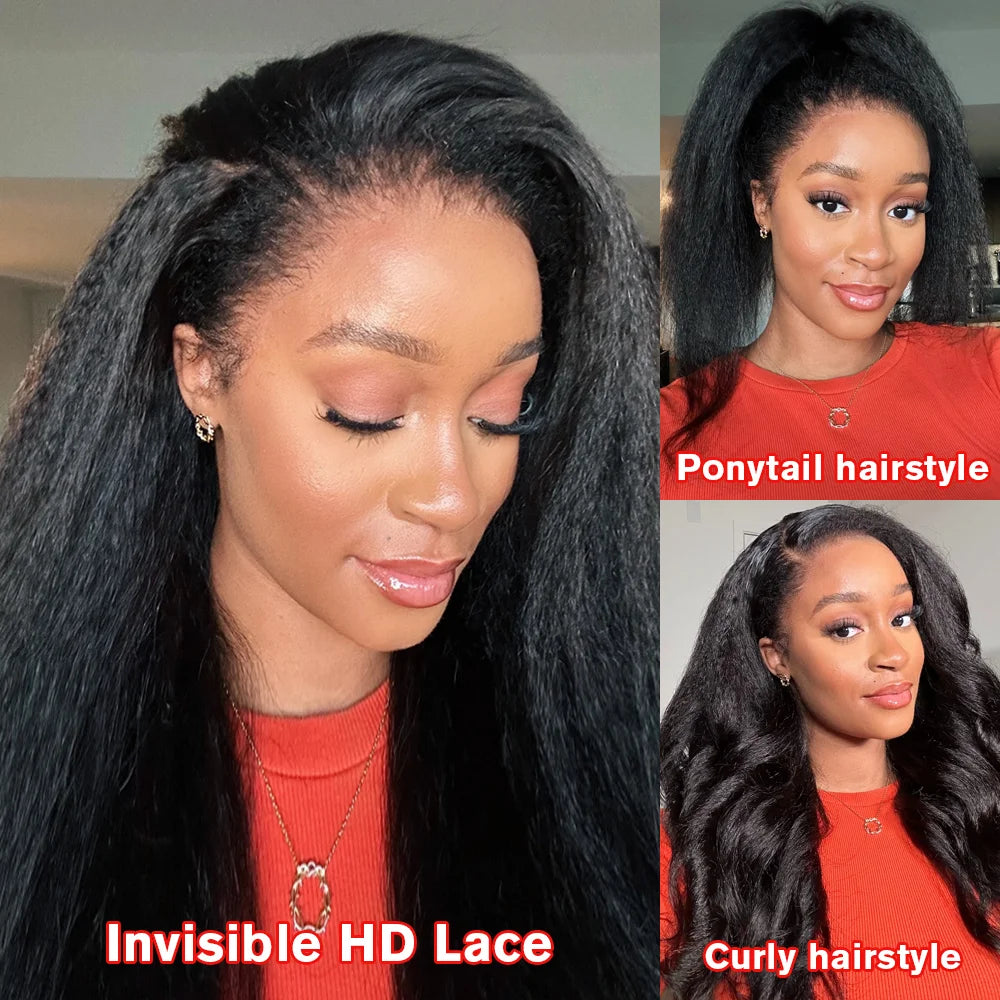 250 Density Kinky Straight 13x6 HD Lace Frontal Wig For Women 6x4 Yaki Straight Glueless Wigs Human Hair No Glue Ready To Wear