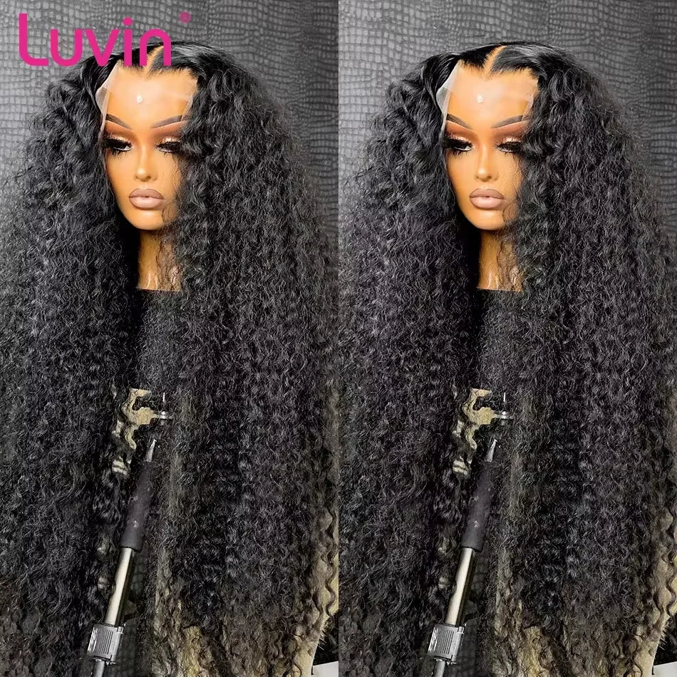 Luvin 40 Inch Deep Wave 13x6 HD Transparent Lace Frontal Human Hair Wigs 220 Density Remy 13x4 Water Curly Front Wig For Women