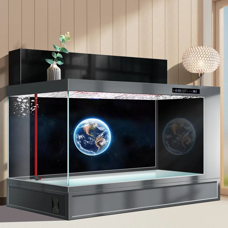 All-in-One AquariumUltra White Glass Side+Top Filtering LED Lights One Click Drainage Touch Screen Display Rectangle Aquarium Bu