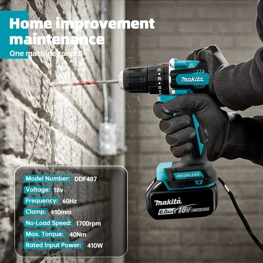 Pro-Grade Original Makita DDF487 Cordless Driver Drill Brushless Electric Impact Screwdriver 18V Rechargeable Power Tool