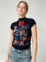 Women's T-shirt Harajuku Korean Y2k Graphic Print Short Sleeve Tee Top Clothes Fashion Vintage Streetwear Elastic T-shirt 2025