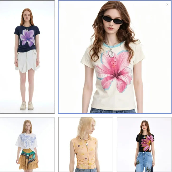 Spain New Fashion Comfortable Stretch Slim, Loose Stripes and Other Short-Sleeved T-Shirts