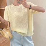 OCEANLOVE Knitted T-shirts Solid Sequins Thin Spring Summer Elegant T Shirt for Women Korean Fashion Loose Sweet Ropa De Mujer