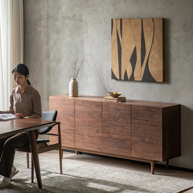 North American black walnut dining side cabinet modern simple living room wabi wind solid wood side cabinet floor cabinet storag