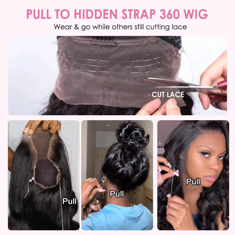 40 Inch Invisi Strap 360 Full Lace Glueless Wig Invisible Drawstring Frontal Wig Kinky Straight Lace Front Human Hair Vpart Wigs