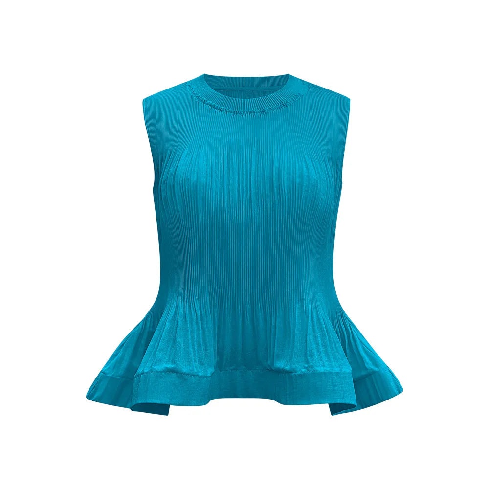 Pleated T-Shirt Top 2026 Summer New Ruffled Sleeveless Vest Simple Elegant Fashion Cake Skirt Elegant Women Travel Outfit