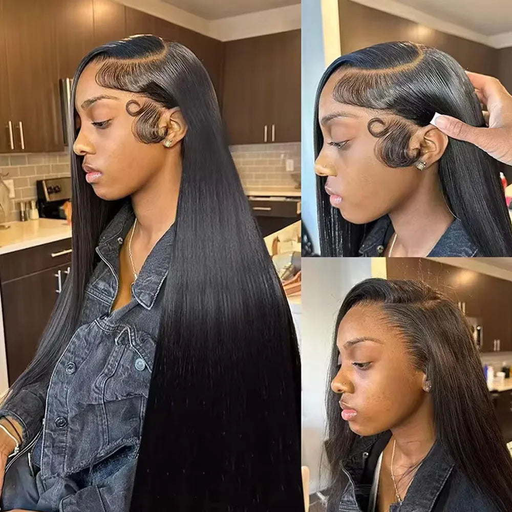 Black 40 Inches Long-length 200% High Density 5x5 13x6 13x4 HD Transparent Lace Frontal Wig Bone Straight Natural Color 1B Human Hair Wigs Brazilian Hair For Women