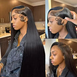 Black 40 Inches Long-length 200% High Density 5x5 13x6 13x4 HD Transparent Lace Frontal Wig Bone Straight Natural Color 1B Human Hair Wigs Brazilian Hair For Women