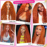 Orange Ginger Lace Front Wig Human Hair 13x6 Deep Wave Lace Front Wigs 36 32Inch Water Wave Human Hair Wig Pre Plucked Curly Wigs