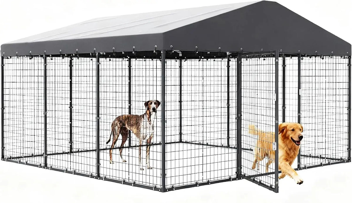 Gotland Dog Kennel Outdoor 10 x10 x6 FT, Dog Cage Outdoor for Medium/Large Dogs with Waterproof Roof Double Secure Locks Ground