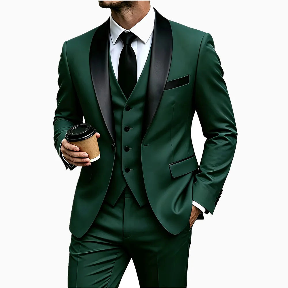 3 Pieces Set Formal Slim Fit Tuxedo Prom Suit Men Groom Wedding Blazers High Quality Groomsman Business Banquet Party Suit