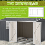 8x12 FT Heavy-Duty Steel Outdoor Storage Shed with Window, Hinged Gray Doors & 4 Air Vents for Backyard/Garden/Patio