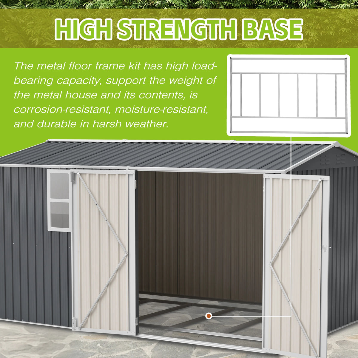8x12 FT Heavy-Duty Steel Outdoor Storage Shed with Window, Hinged Gray Doors & 4 Air Vents for Backyard/Garden/Patio