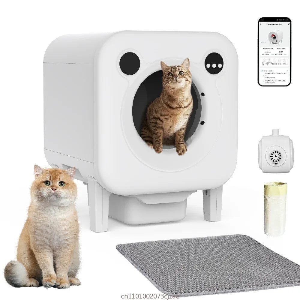Smart low noise cat litter box with APP control and multi cat monitoring for indoor pet odor-free toilet