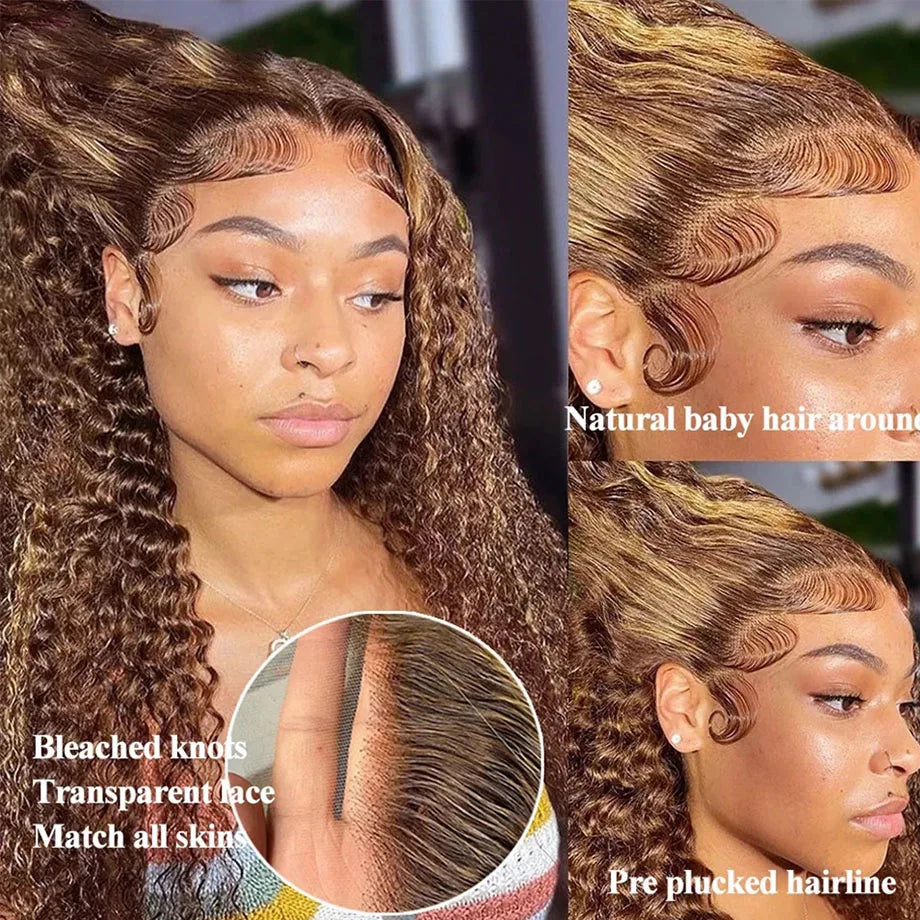Blonde Highlight Ombre Curly Human Hair Wigs For Women Deep Wave Hd Transparent Wig Water Wave 13x4 13x6 Lace Frontal Wig Sale