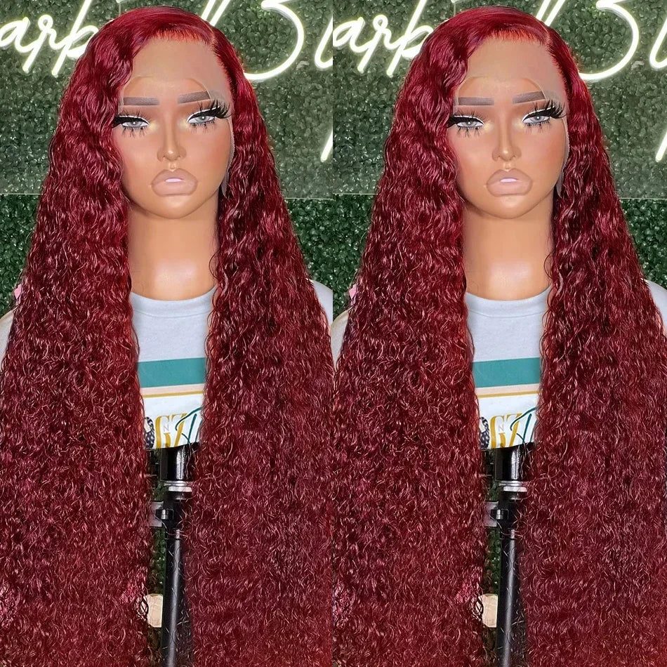 Deep Wave 99J Burgundy 13x4 Lace Frontal Wig Human Hair 13x6 HD Lace Front Wigs Red Wine Water Curly Wigs With Baby Hair