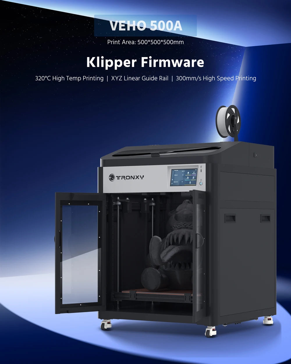 TRONX VEHO 500A High Speed 3D Printer 600mm/s Large Build Size 500*500*600mm With Klipper Firmware Fully enclosed Kits
