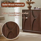 Retro Walnut Sideboard Cabinet with Magnetic Door, Adjustable Shelf for Living Room or Kitchen