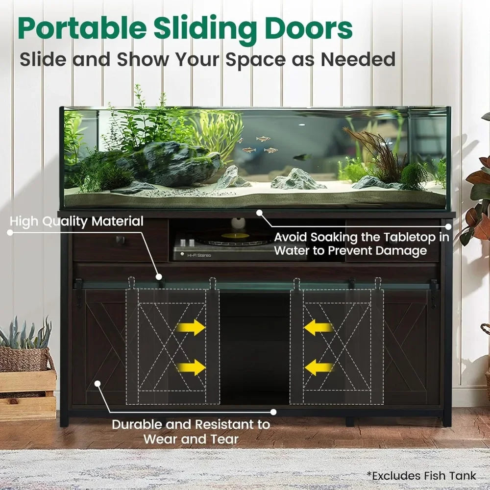 Aquarium Stand, 75 To 120 Gallon Capacity, Power Outlets, Dual Support Cabinet, Thick Hardwood Top Storage