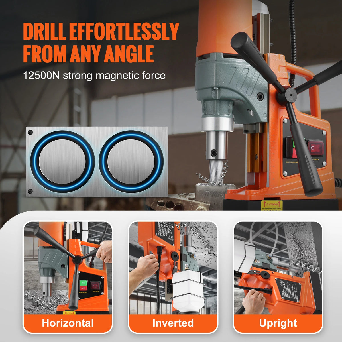 SucceBuy1450W Magnetic Drill 2" Boring Diameter 12500/12800N Portable Electric Mag Drill Press 800 RPM Magnetic Drilling Machine