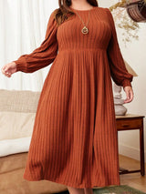 Plus Size Women's Autumn and Winter Dresses, Solid Color Round Neck Long Sleeve Dress Maxi Dress, Autumn and Winter Plus Size Wo