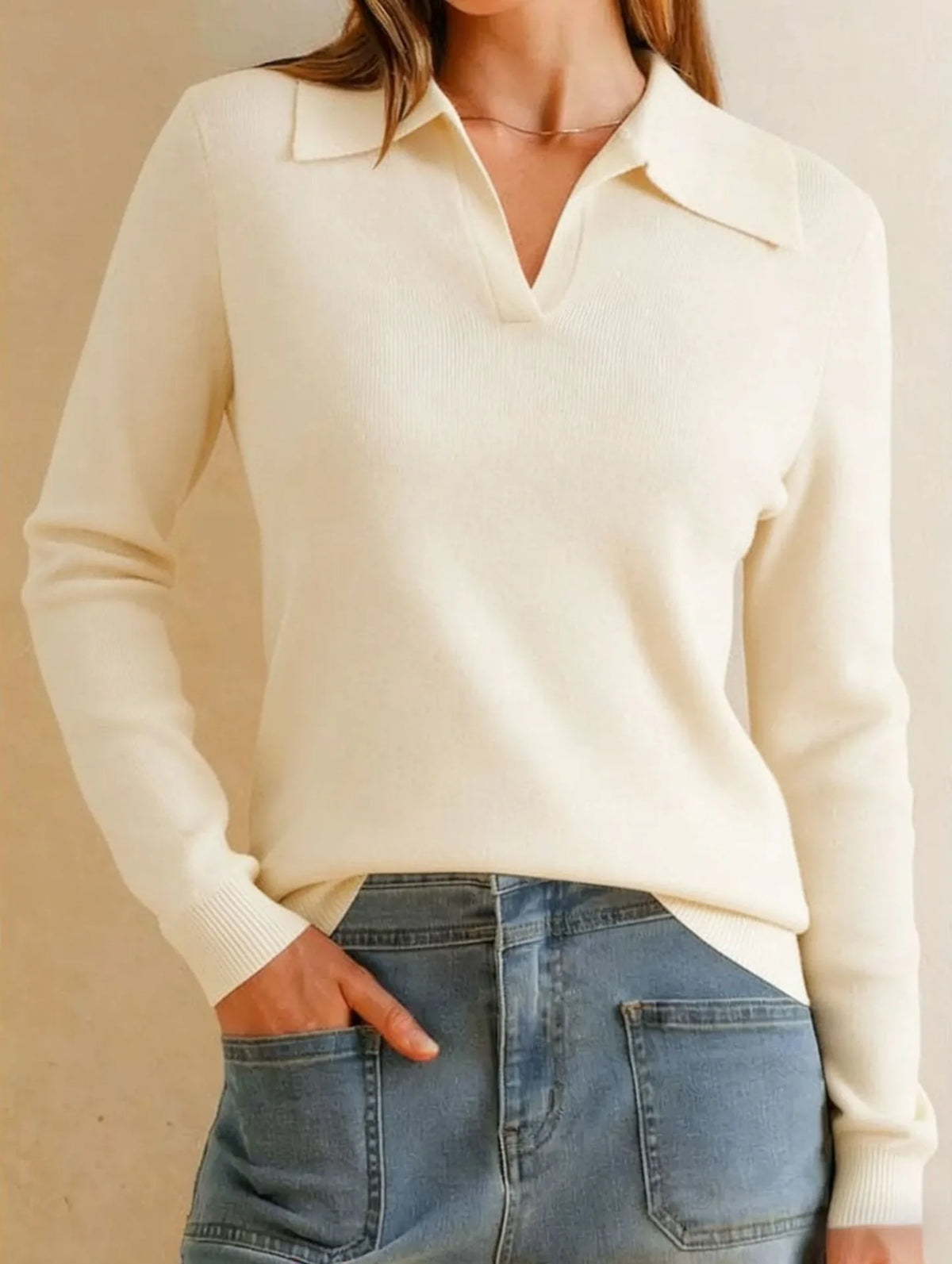 Women's POLO shirt, spring sweater, business casual wear, summer fashion.