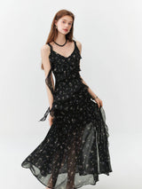 FSLE Summer Women Floral Print Ruffle Tiered Maxi Dress Adjustable Spaghetti Strap A-Line Long Dress Coquette Romantic Style
