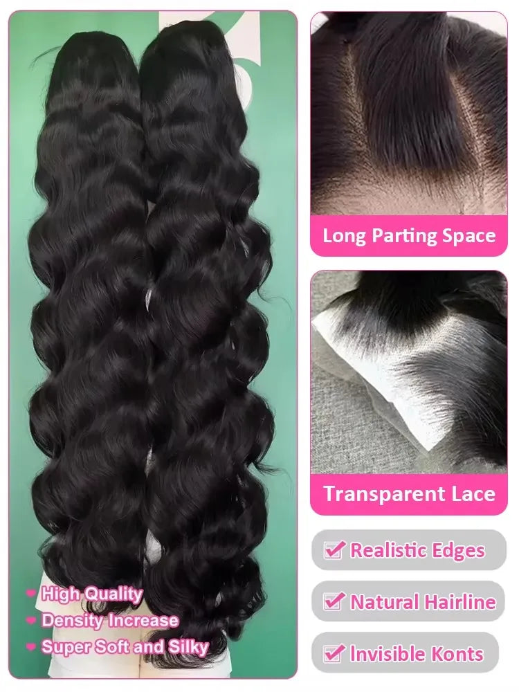 40 42 Inch 100% Human Hair 360 Full Lace Front Wig 250 Density 13x4 13x6 Body Wave Lace Frontal Wigs Natural Black Pre Plucked