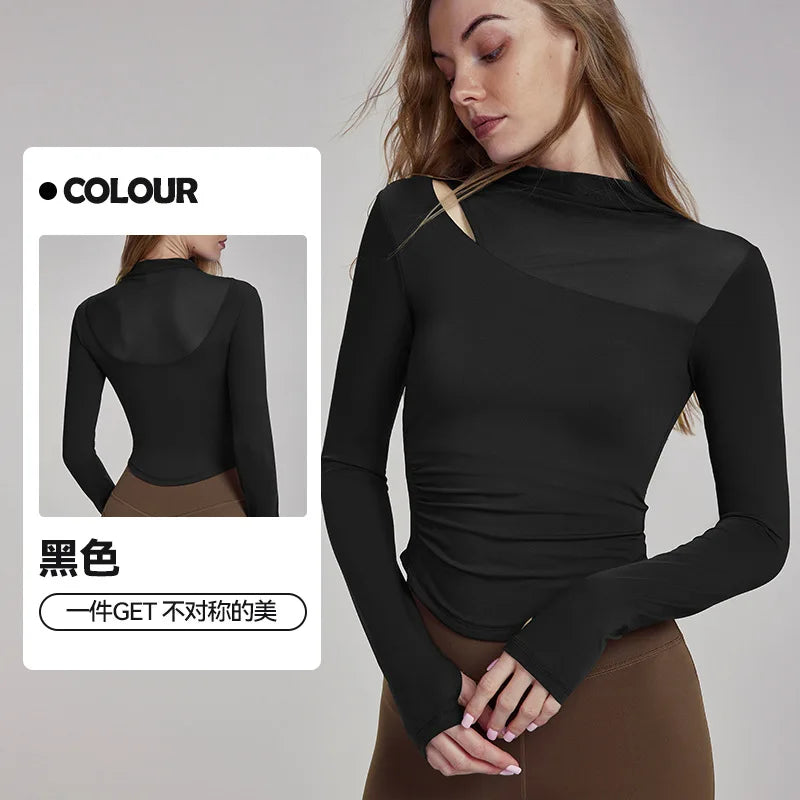 Top with Chest Cushion for Autumn and Winter, Slim Fit and Slimming, Sports Long Sleeved T-shirt for Women, Outdoor Fitness Top