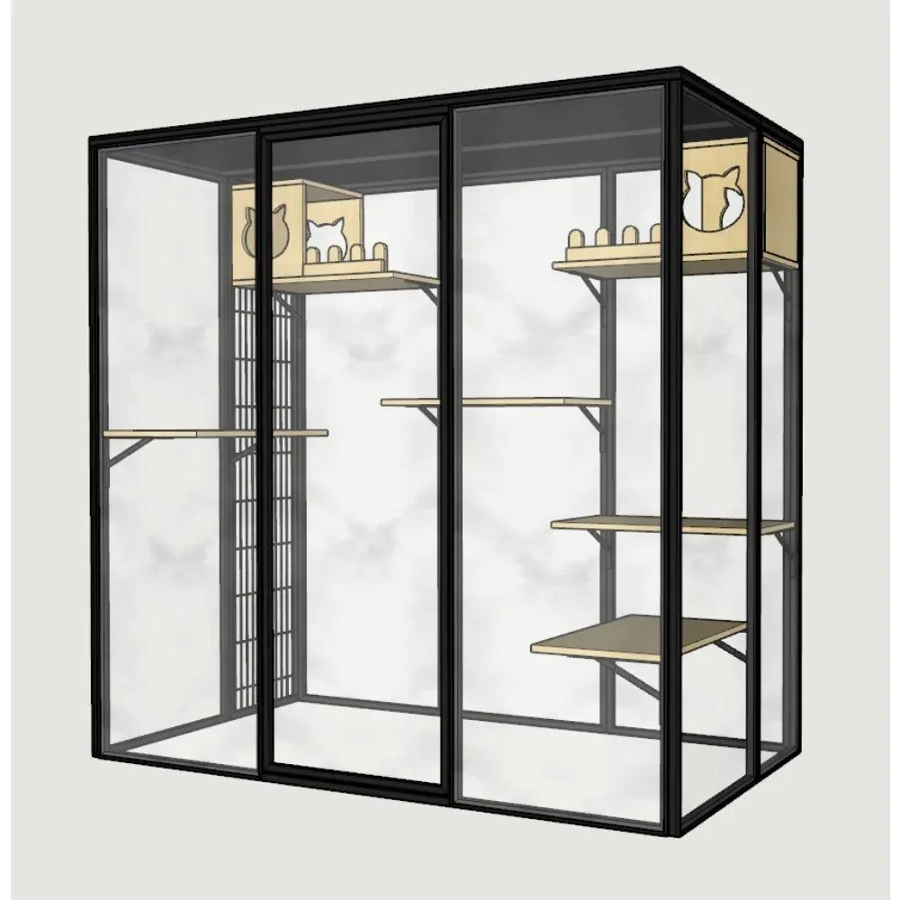 #Panoramic  Villa  House Household  Cage Solid Wood  Villa Large Indoor  Cabinet Luxury Glass Cat Room