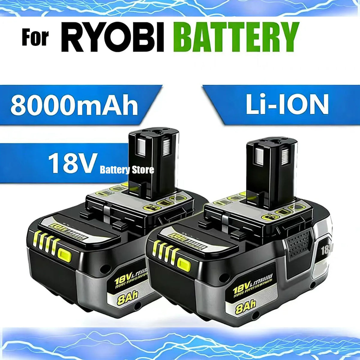 For RYOBI high-performance lithium battery with low self discharge, suitable for all 18V power tools P107 P108 P109 BPL1820