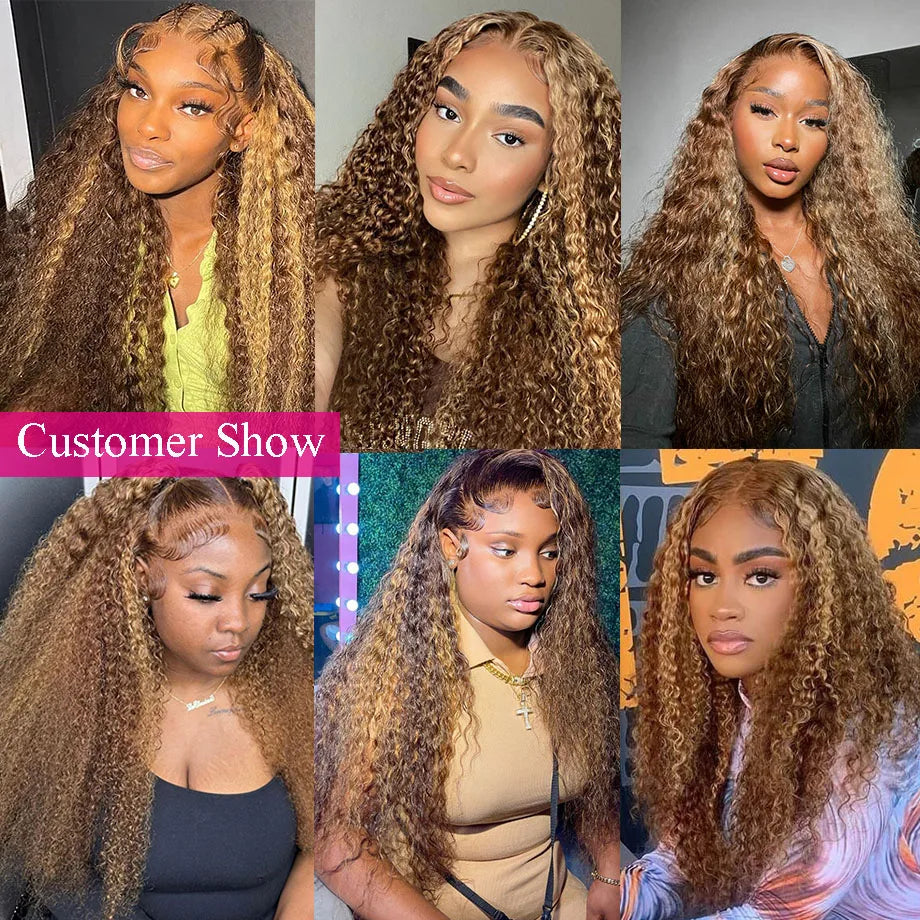 Blonde Highlight Ombre Curly Human Hair Wigs For Women Deep Wave Hd Transparent Wig Water Wave 13x4 13x6 Lace Frontal Wig Sale