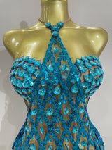 Sexy Sparkly Sequin Diamond Mesh Transparent Two Piece Set Women Celebrate Evening Party Birthday Dress Stage Photo Shoot Wear