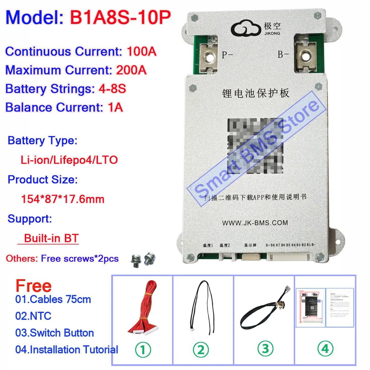 JIKONG JK BMS 40A-200A 8cell 24volt Tdt Lto Seplos 14s 15s 16s 20s 24s 150ah 200a Lifepo4 For Supercapacitor 12600 Kwh 84v Bms