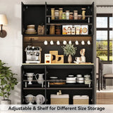 Large 71 Black Kitchen Pantry Cabinet with Adjustable Shelves, LED Light & Power Outlet, Ideal for Storage or Dining Room