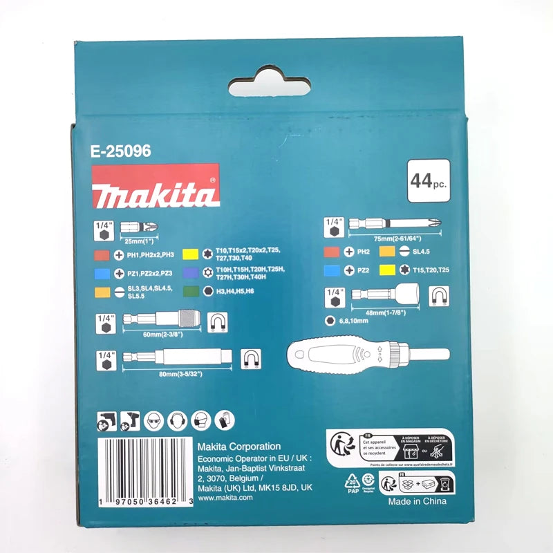 Makita E-25096 Ratchet Screwdriver Hexagonal Sleeve Screwdriver Bits 44PCS Set Tool Attachments