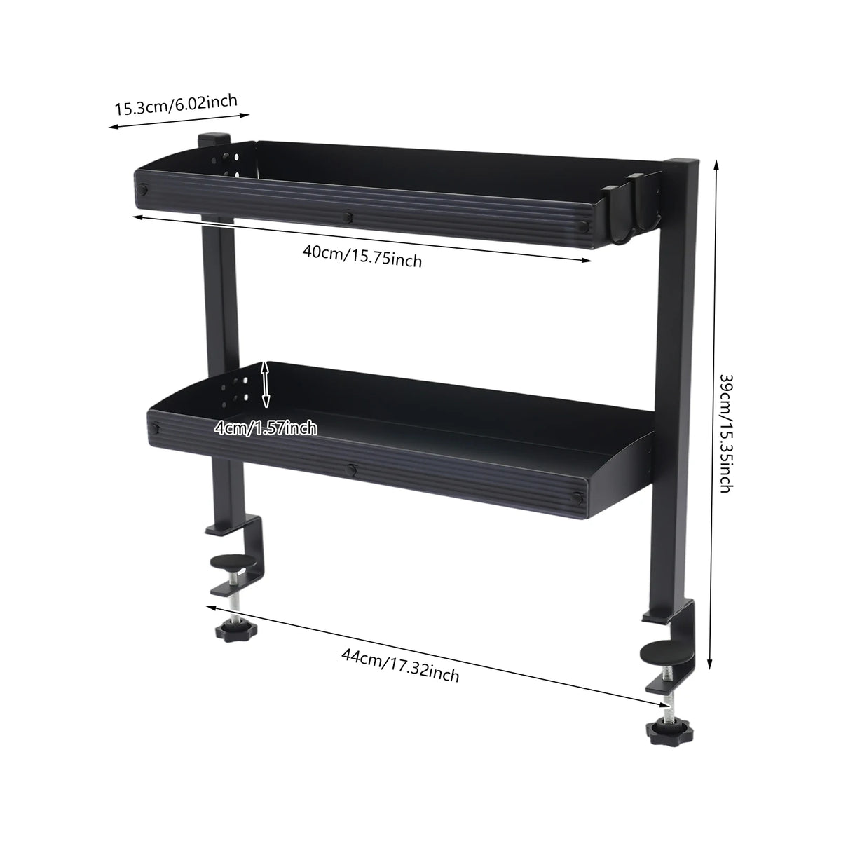 2-Tier Clip-on Desk Shelf Adjustable Storage Tray Space-saving Table Holder for Offices, Bedrooms, Living Rooms Black/White