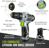 108PCS Cordless Drill Tool Kit with 12V Battery, Keyless Chuck, Variable Speed for Home DIY Projects