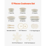 SucceBuy 17 Piece Pots and Pans Set Nonstick Detachable Handle Cookware Kitchen RV Cooking Sets, with Frying, Sauce, Saute Temp