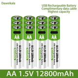 2025 High capacity 12800mAh USB AA 1.5V Li-ion Rechargeable Battery for Remote Control Mouse Electric Toy Battery + Type-C Cable
