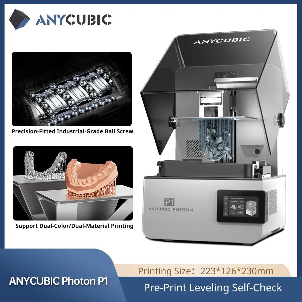 ANYCUBIC Photon P1 14K Mono SLA LCD Resin 3D Printer Leveling Free With Dual Rail+Ball Screw Printing Size 223*126*230mm