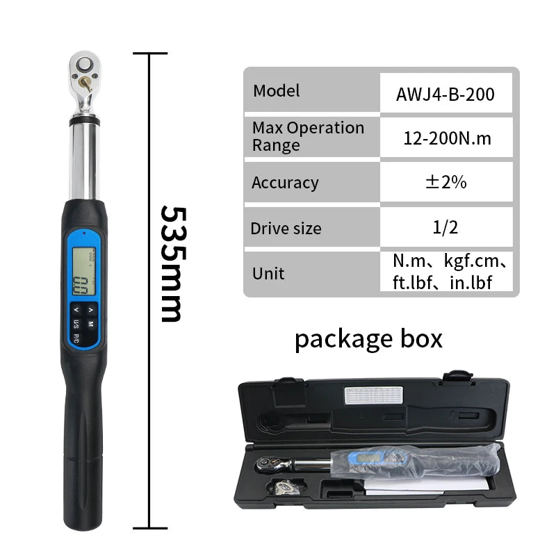 SHANHR 1/2'' Torque Wrench With Large Screen, Adjustable Wrench Bidirectional Ratchet Head Torque Wrench Digital Hand Tools